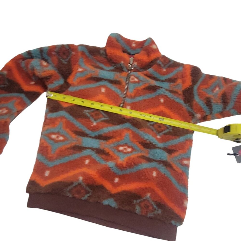 Rock & Roll Denim Burnt OrangeTeal Printed Sherpa Pullover Kids S Zip Aztec - Picture 11 of 14